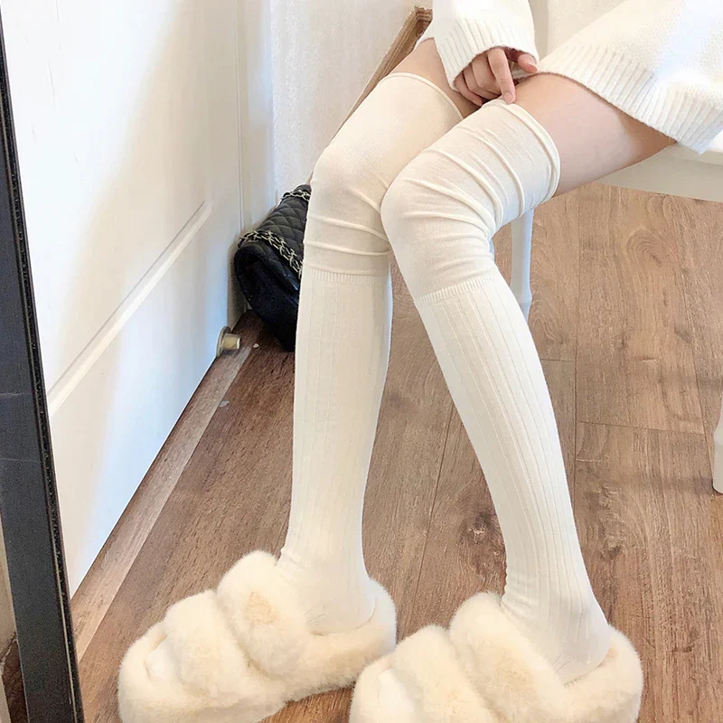 deanwangkt Solid Color Thigh High Stockings Women Trendy Casual Over The Knee Female Long Socks Thermal Warm Cotton Tall Tube Leggings - Deanwangkt