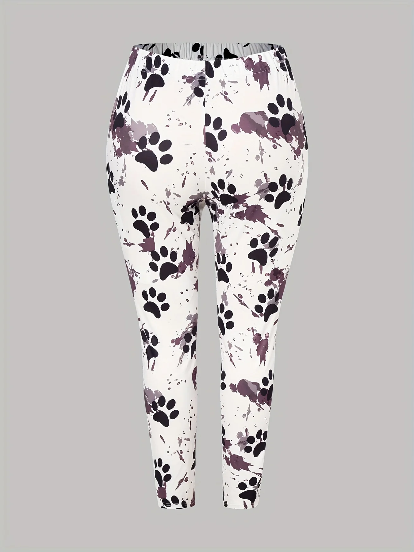 Plus Size Casual Pants, Women's Plus Paw & Splash Print Medium Stretch Leggings - Deanwangkt