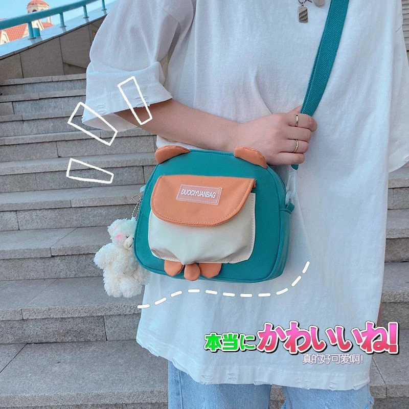 deanwangkt Japanese Style Lovely Small Bag Women Cartoon Bear Ears Nylon Bag Student Girl Crossbody Bags For Women Bolsa Mujer Shoulder Bag - Deanwangkt