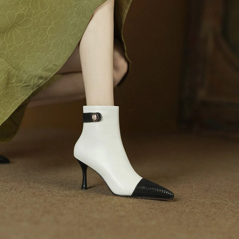 deanwangkt  fashion inspo    NEW Autumn Women Shoes Split Leather Ankle Boots Women Pointed Toe High Heel Shoes Mixed Colors Thin Heel Boots zapato de tacón - Deanwangkt
