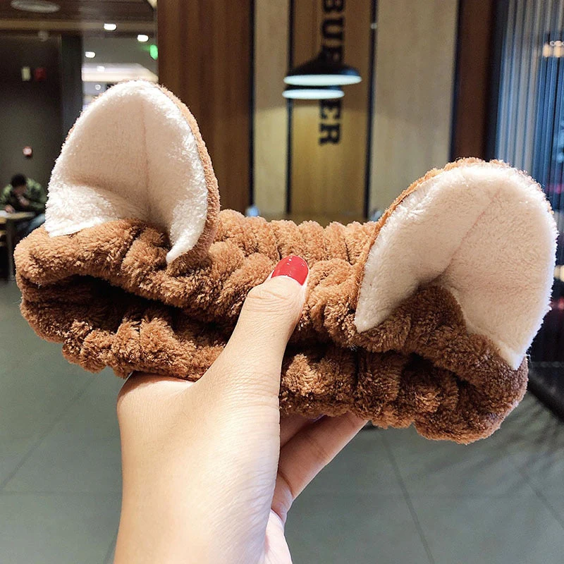 Wash Face Hair Holder Hairbands Soft Warm Coral Fleece Bow Animal Ears Headband For Women Girls Turban Fashion Hair Accessories - Deanwangkt