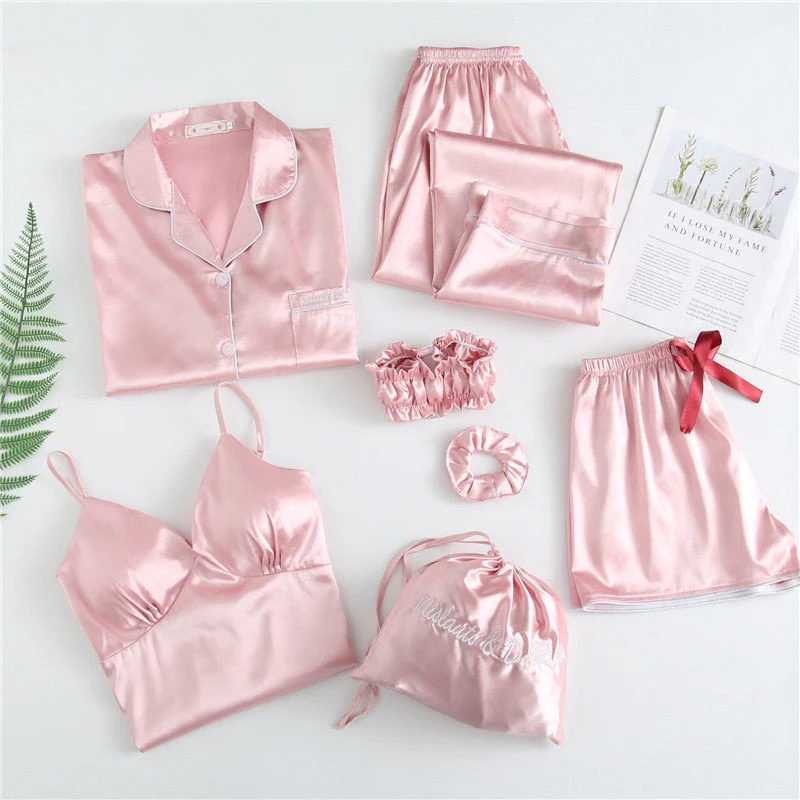 deanwangkt Pajamas Set Women Summer Sexy Flower Pyjamas Sexy Female Long Sleeve Shirt Pants Handwork Stitch Lingerie Striped Mom Sleepwear - Deanwangkt