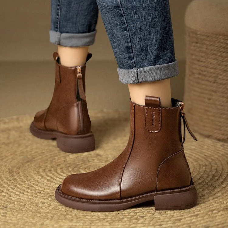 deanwangkt Round Toe Fashion Comfort Boots Shoes Zipper Winter Footwear Boots - Women's Ankle Rubber Women's Autumn Roman Thermal Boots - Deanwangkt