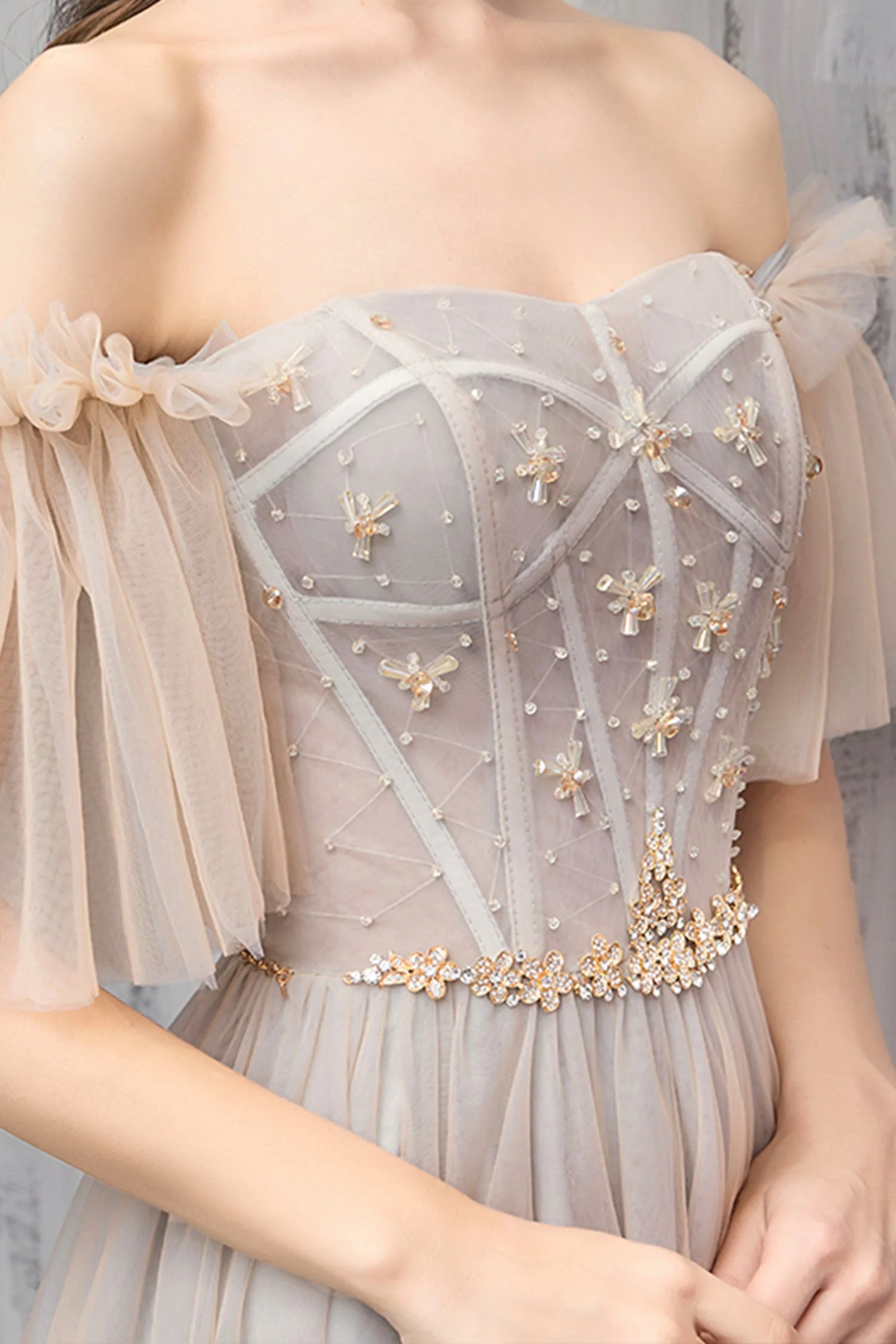 solvbao A-Line Off the Shoulder Tulle Long Prom Dress, Cute Evening Party Dress - Deanwangkt