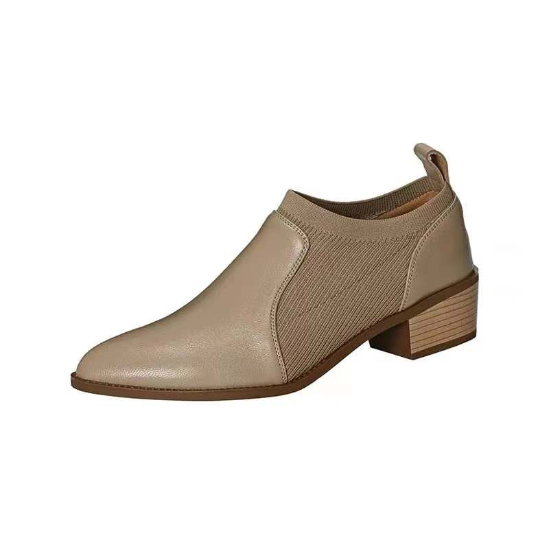 deanwangkt Autumn New Soft Work Shoes,Women Mid Heels,Stretch,Pointed Toe,Slip On British Style - Deanwangkt