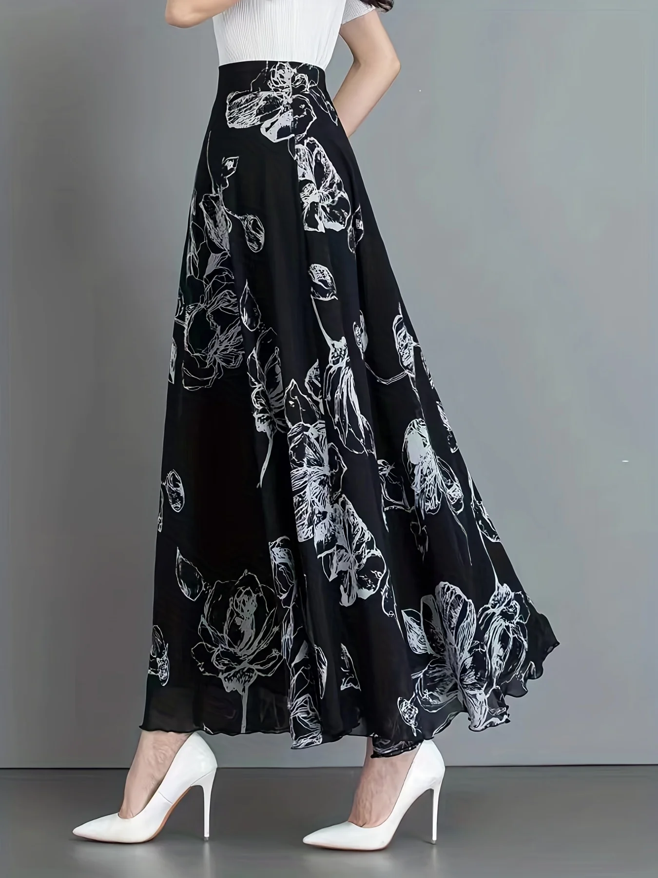 Floral Print High Waist Skirt, Elegant Swing Skirt For Spring & Fall, Women's Clothing - Deanwangkt