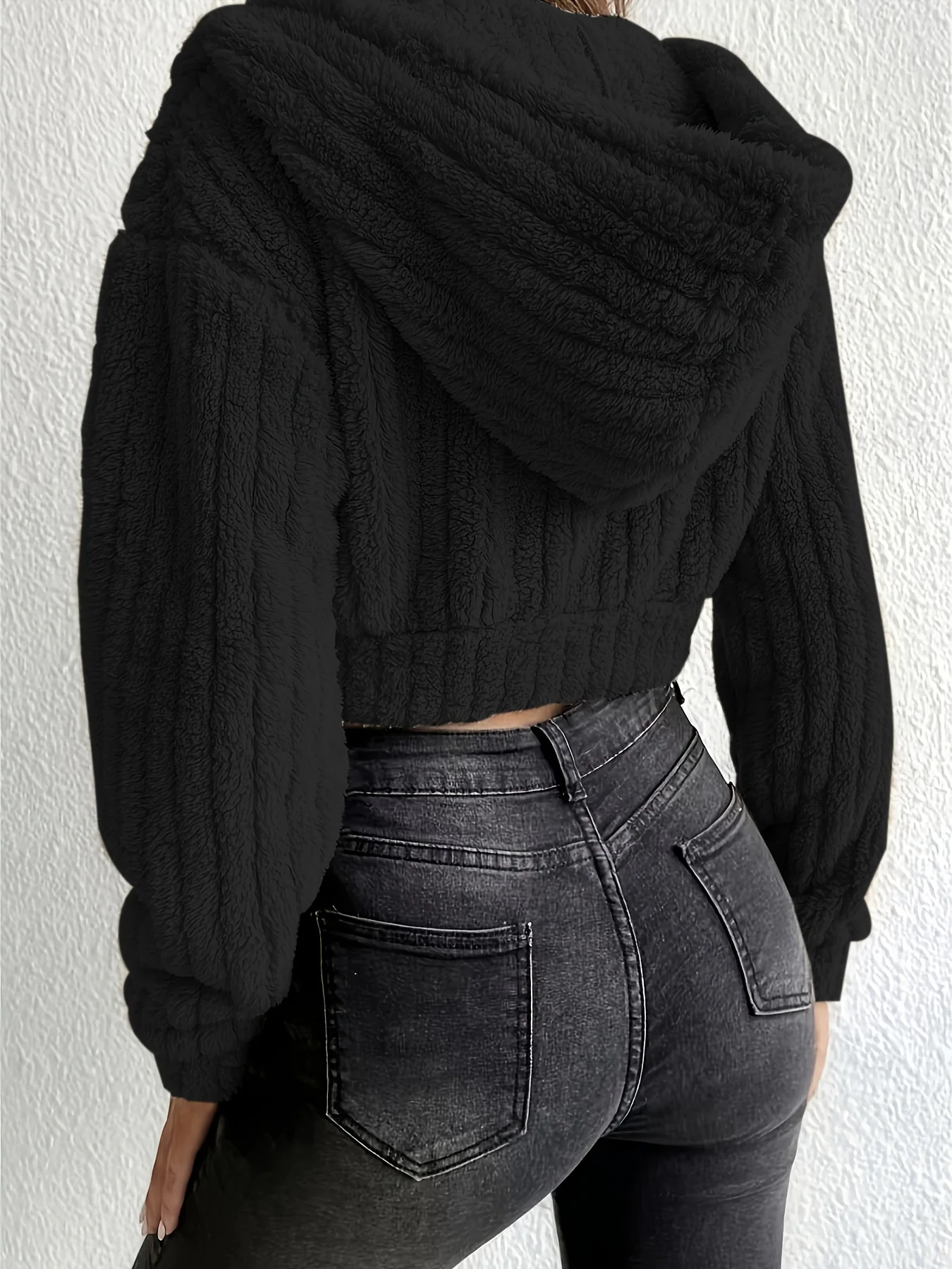 deanwangkt-1  Fuzzy Trim Fall & Winter Jacket, Casual Zip Up Hooded Long Sleeve Outerwear, Women's Clothing - Deanwangkt