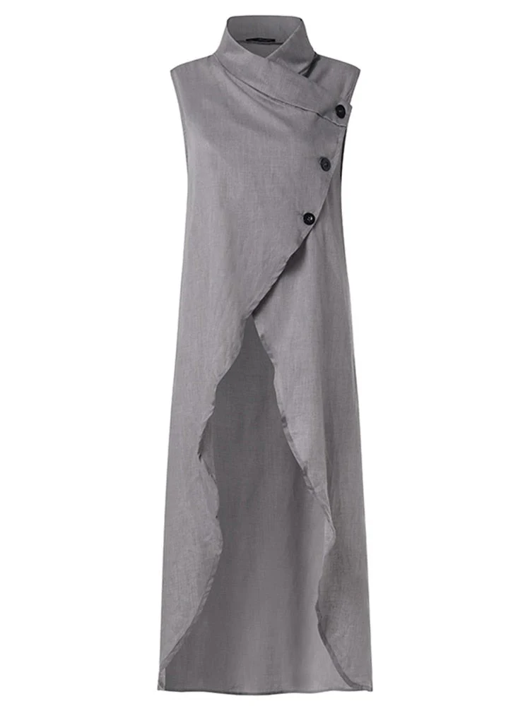 deanwangkt Celmia Women Asymmetrical Blouses  Summer Sleeveless Breathable Thin Tops Casual Chic Split Long Shirts Blusas Femmininas - Deanwangkt