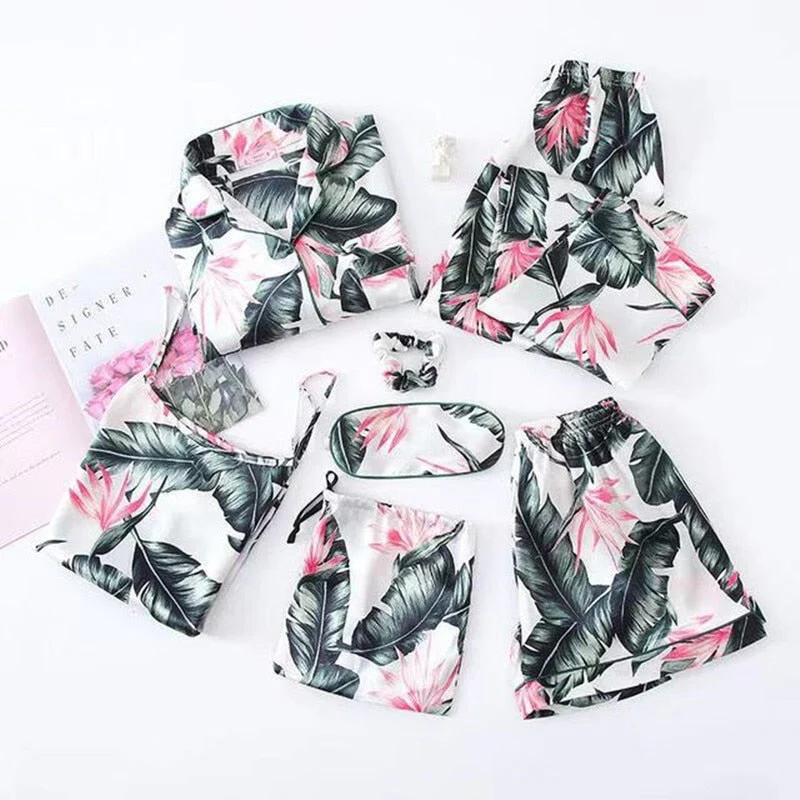 deanwangkt Pajamas Set Women Summer Sexy Flower Pyjamas Sexy Female Long Sleeve Shirt Pants Handwork Stitch Lingerie Striped Mom Sleepwear - Deanwangkt