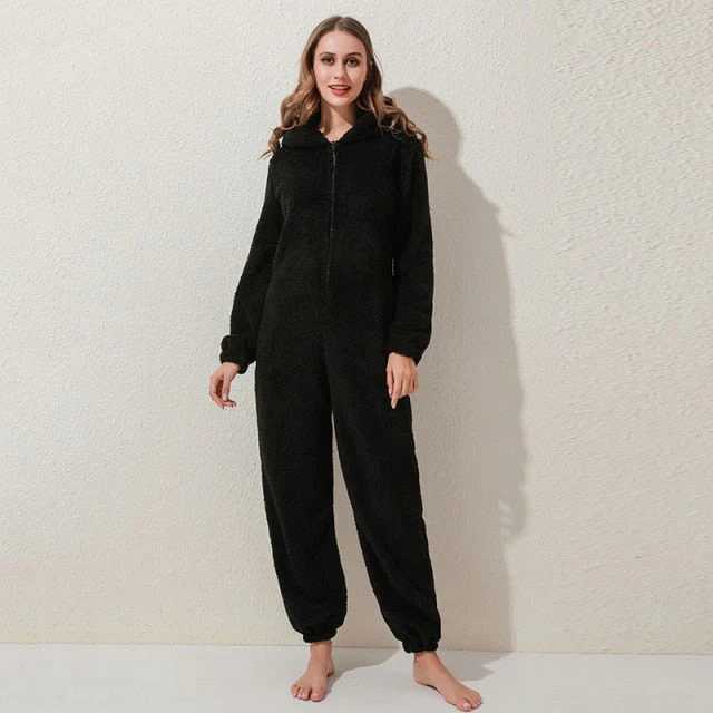 Winter Warm Pyjamas Women Onesies Fluffy Fleece Jumpsuits Sleepwear Overall Plus Size Hood Sets Pajamas For Women Adult - Deanwangkt