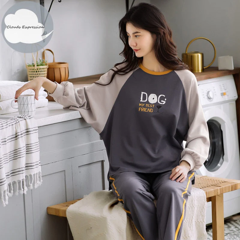 Spring Autumn Women's Sleep Lounge Pajama Long Sleeved Woman Pajama Set Cartoon Pyjamas Cotton Sleepwear M L XL XXL XXXL Fashion - Deanwangkt