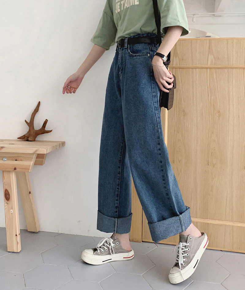 deanwangkt Casual High Waist Loose Women Denim Jeans Streetwear Vintage Long Wide Leg Jeans Pants Female Trousers Capris - Deanwangkt