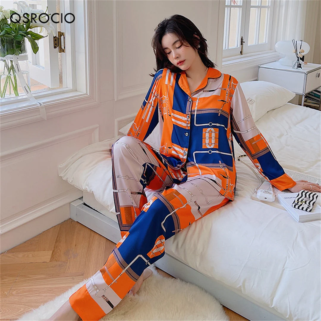 High Quality Women's Pajamas Set Luxury Style Sleepwear Silk Like Casual Homewear V Neck Nightwear Luxury Pyjamas New - Deanwangkt