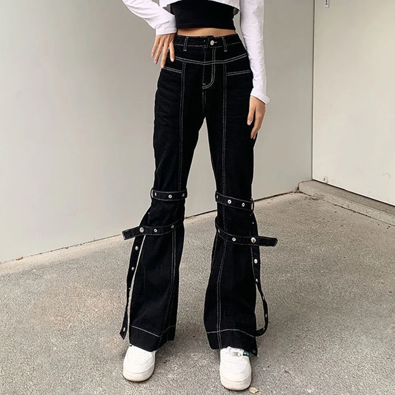deanwangkt Gothic Emo Alt Cargo Pants Techwear Hip Hop Jeans Lazy Goth Punk Black Denim Trousers Streetwear Academic Low Waist Joggers Y2k - Deanwangkt