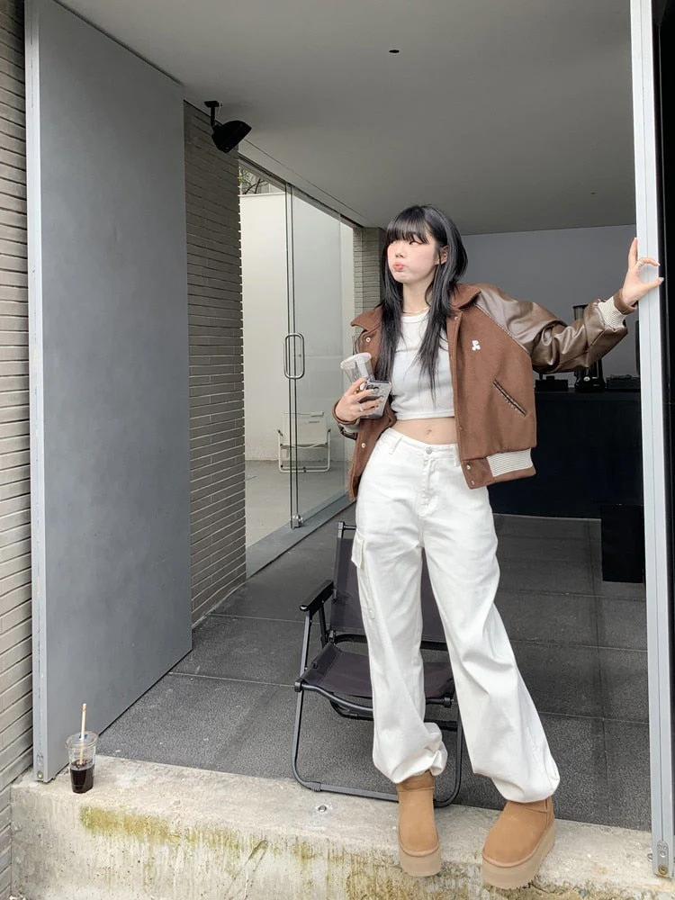 deanwangkt Loose Denim Cargo Pants Mujer Casual High Waist Pocket Mom Jeans Women  Spring Summer White Baggy Woman Jeans - Deanwangkt