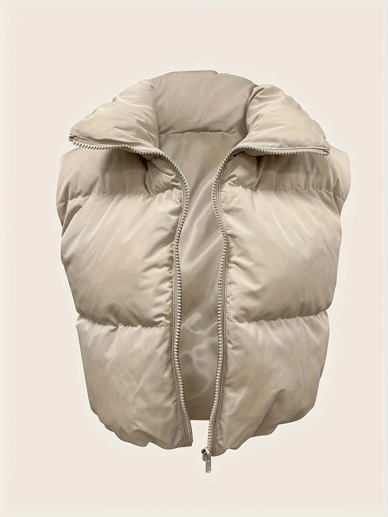 deanwangkt High Neck Zip Up Vest Coat, Casual Solid Sleeveless Outerwear, Women's Clothing - Deanwangkt