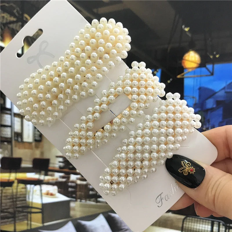 deanwangkt 1Set Handmade Pearls Hair Clips Pin for Women Fashion Geometric Flower Barrettes Headwear Girls Sweet Hairpins Hair Accessorie - Deanwangkt