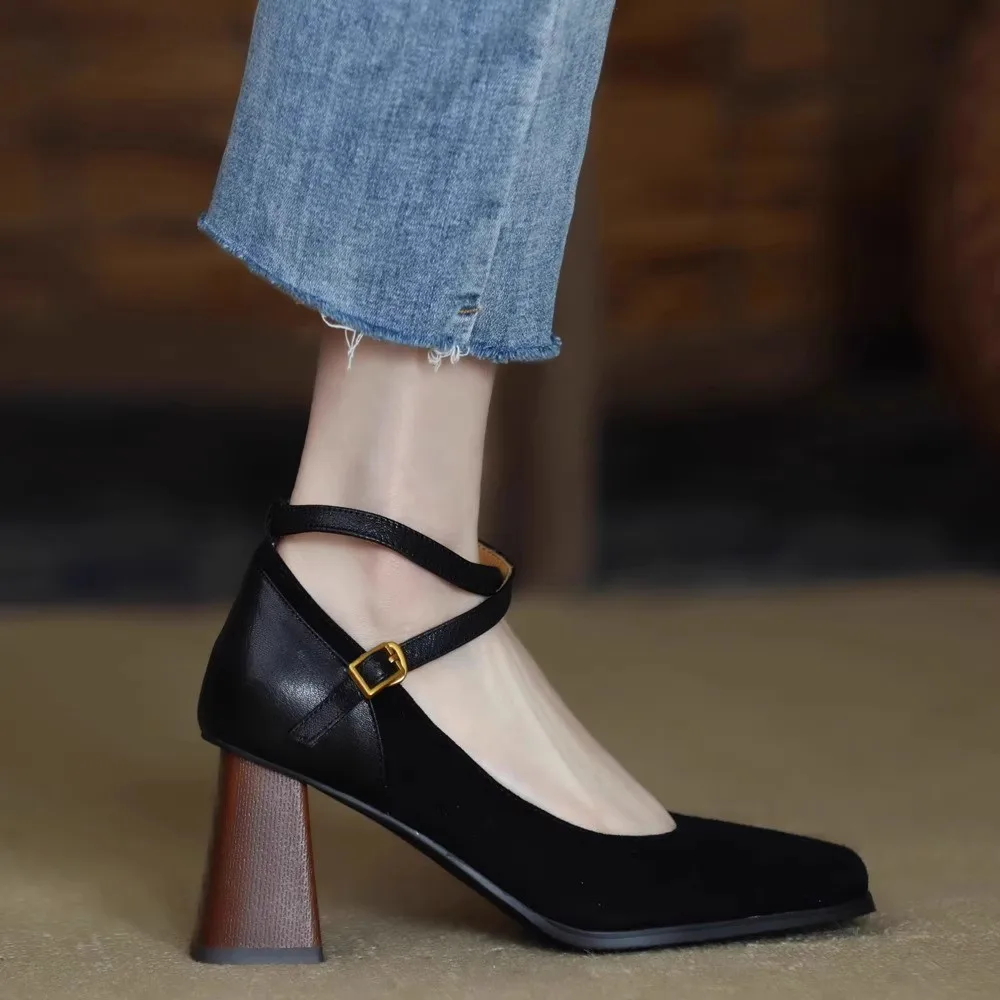 deanwangkt New Vintage Super High Heels Mary Jane Shoes Women Ankle Buckle Platform Pumps Woman Round Toe Chunky Heeled Lolita Shoes - Deanwangkt