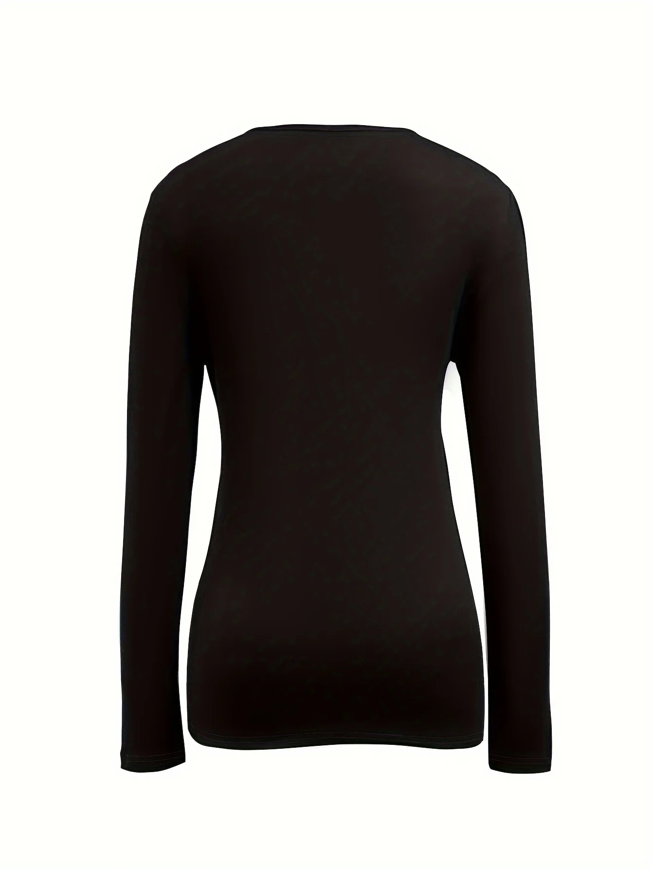 deanwangkt-1 Criss Cross Chain T-shirt, Casual Slim Long Sleeve Solid T-shirt, Women's Clothing - Deanwangkt