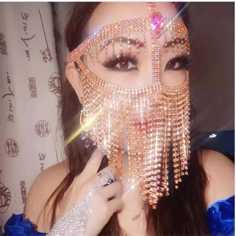 deanwangkt New Tassel Veil Masks Women Headwear Rhinestone Chains Face Mask Masquerade Dance Party Costume Sexy Face Accessories Jewelry - Deanwangkt
