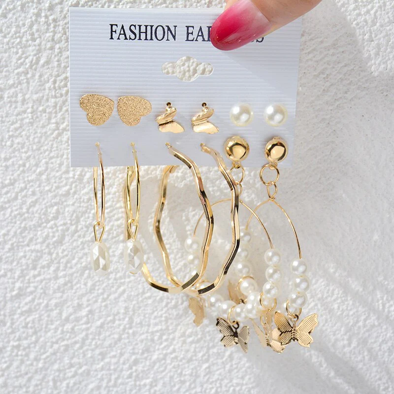 DEANWANGKT 23 Styles Women Earring Set Fashion Jewelry Gold Metal Big Hoop Dangle Drop Earing Butterfly Tassel Geometric Punk Brincos Femme - Deanwangkt