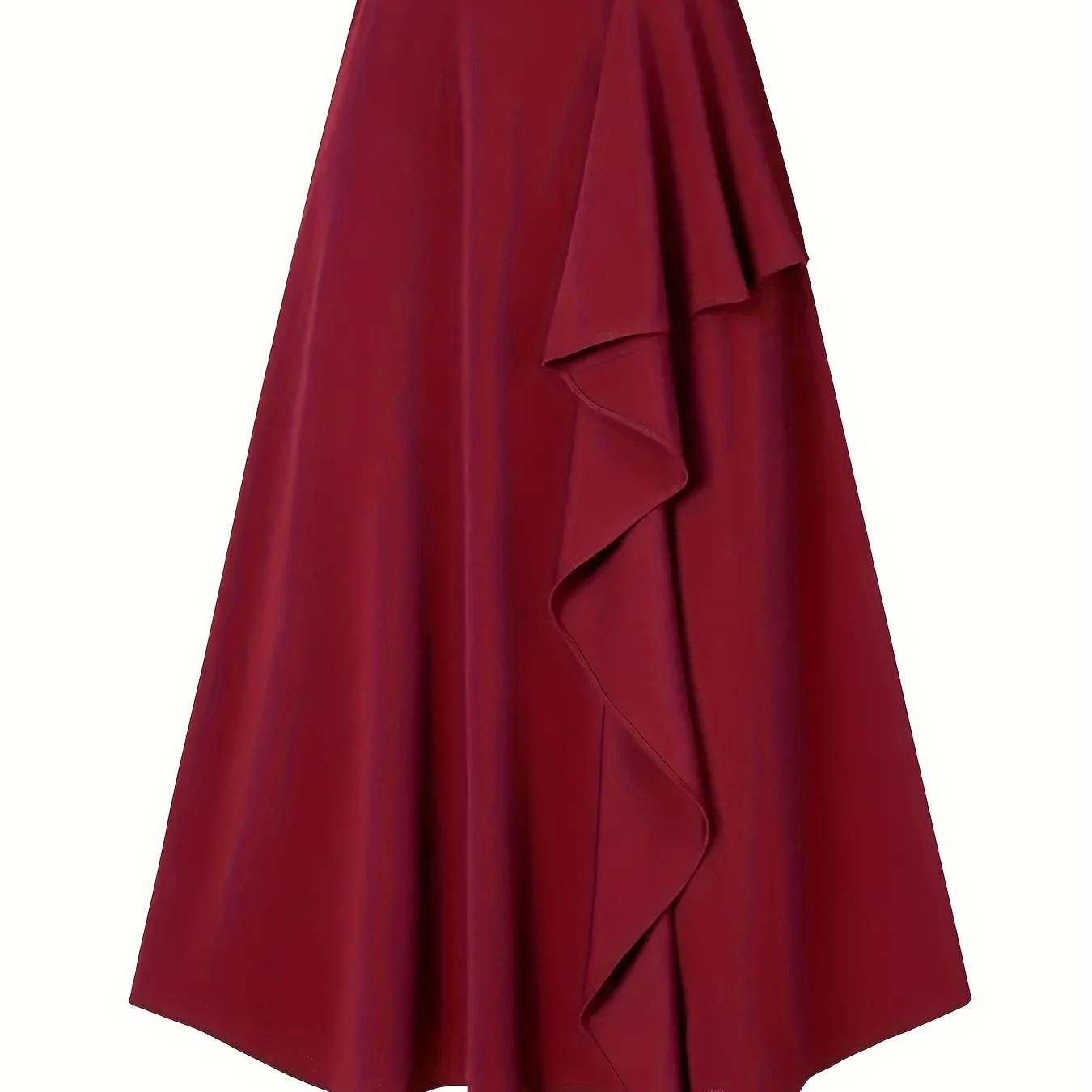 Plus Size Elegant Skirt, Women's Plus Solid Ruffle Trim Elastic Waist Slight Stretch A-line Skirt - Deanwangkt