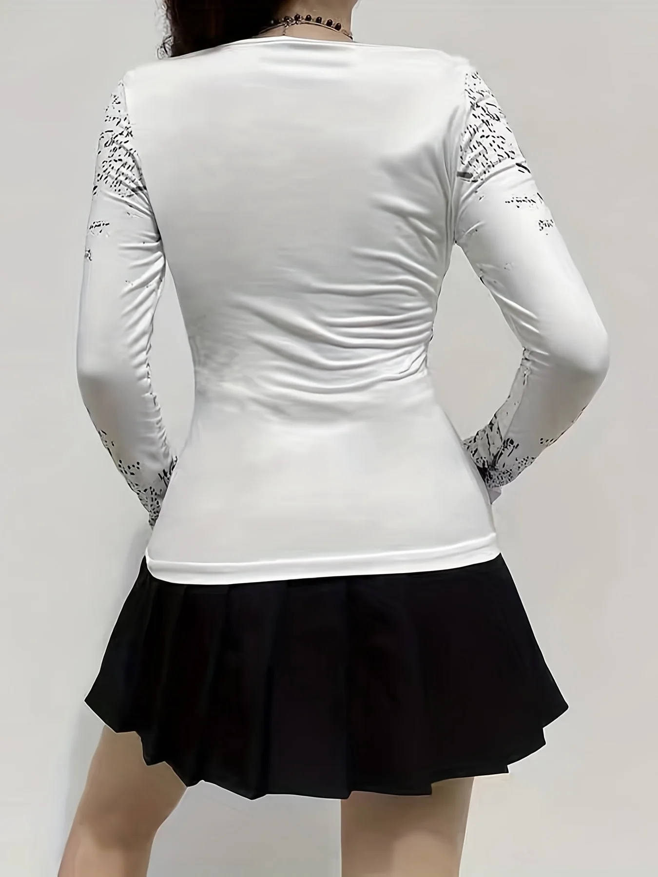 deanwangkt  Graphic Print Crew Neck T-Shirt, Gothic Long Sleeve Top For Spring & Fall, Women's Clothing - Deanwangkt