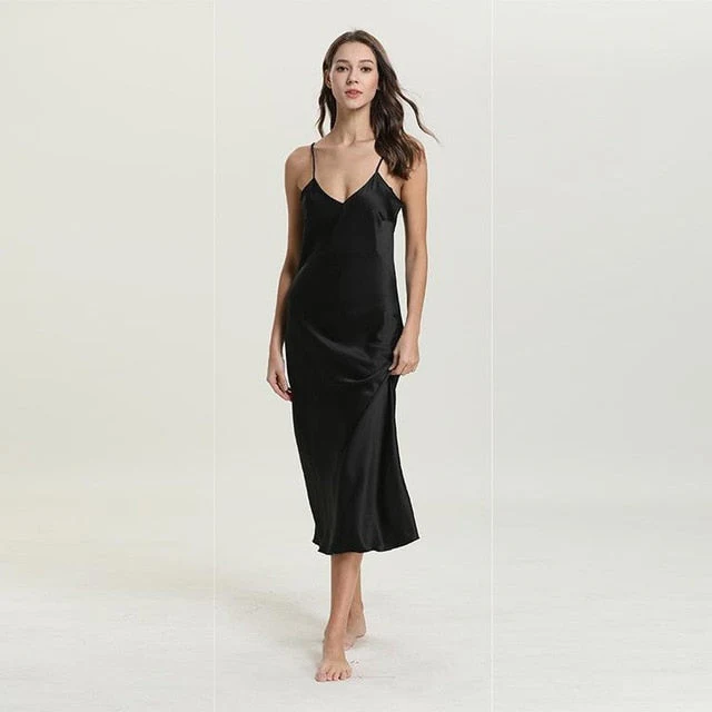 deanwangkt Sexy Long Sleep Dress Satin Rayon Sleepwear Solid Nightie Nightgown Women Nightdress Intemate Lingerie Women Nightwear Bath Gown - Deanwangkt