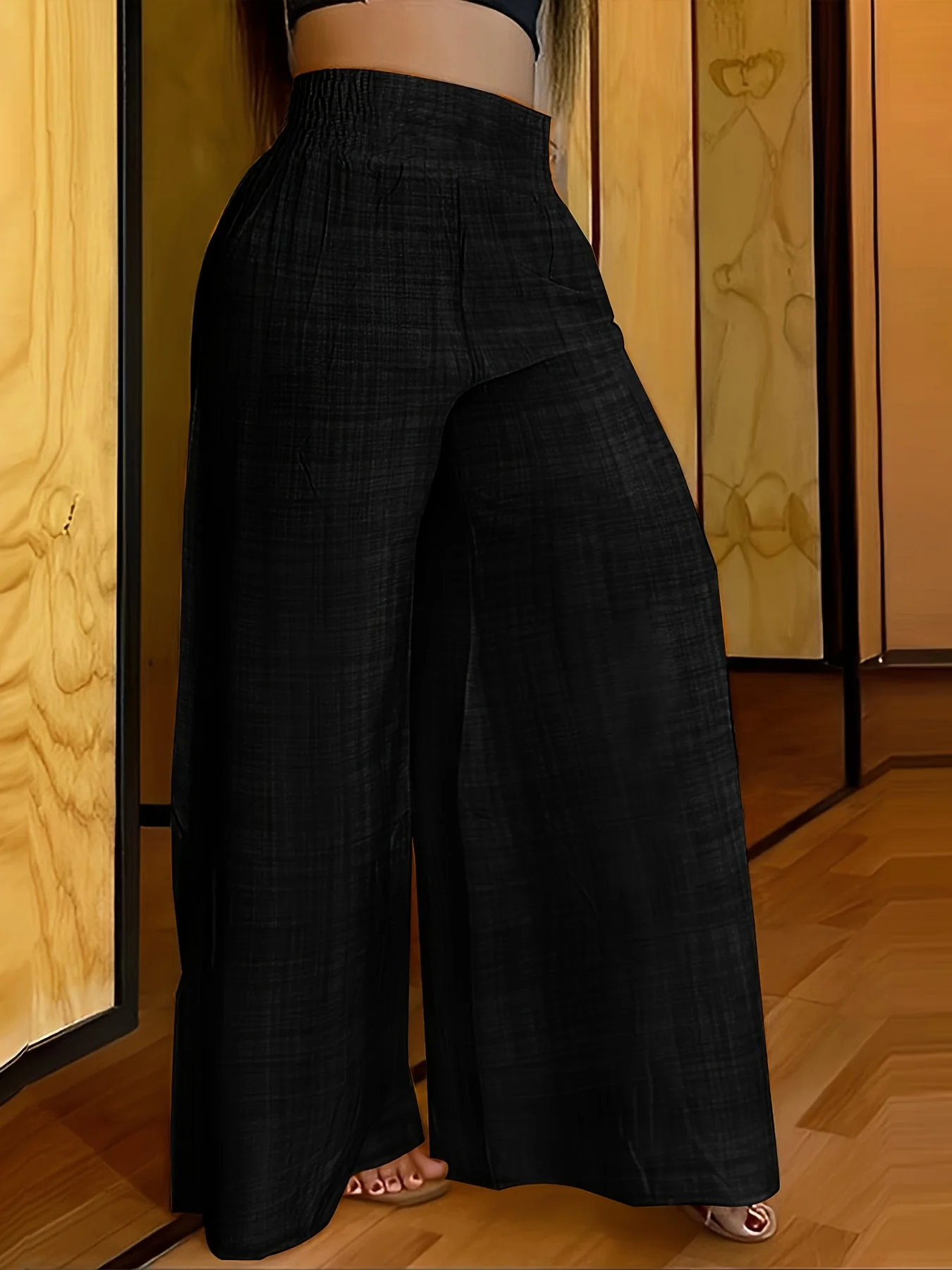 Solid Simple Palazzo Pants, Casual Wide Leg Elastic Waist Pants, Women's Clothing - Deanwangkt