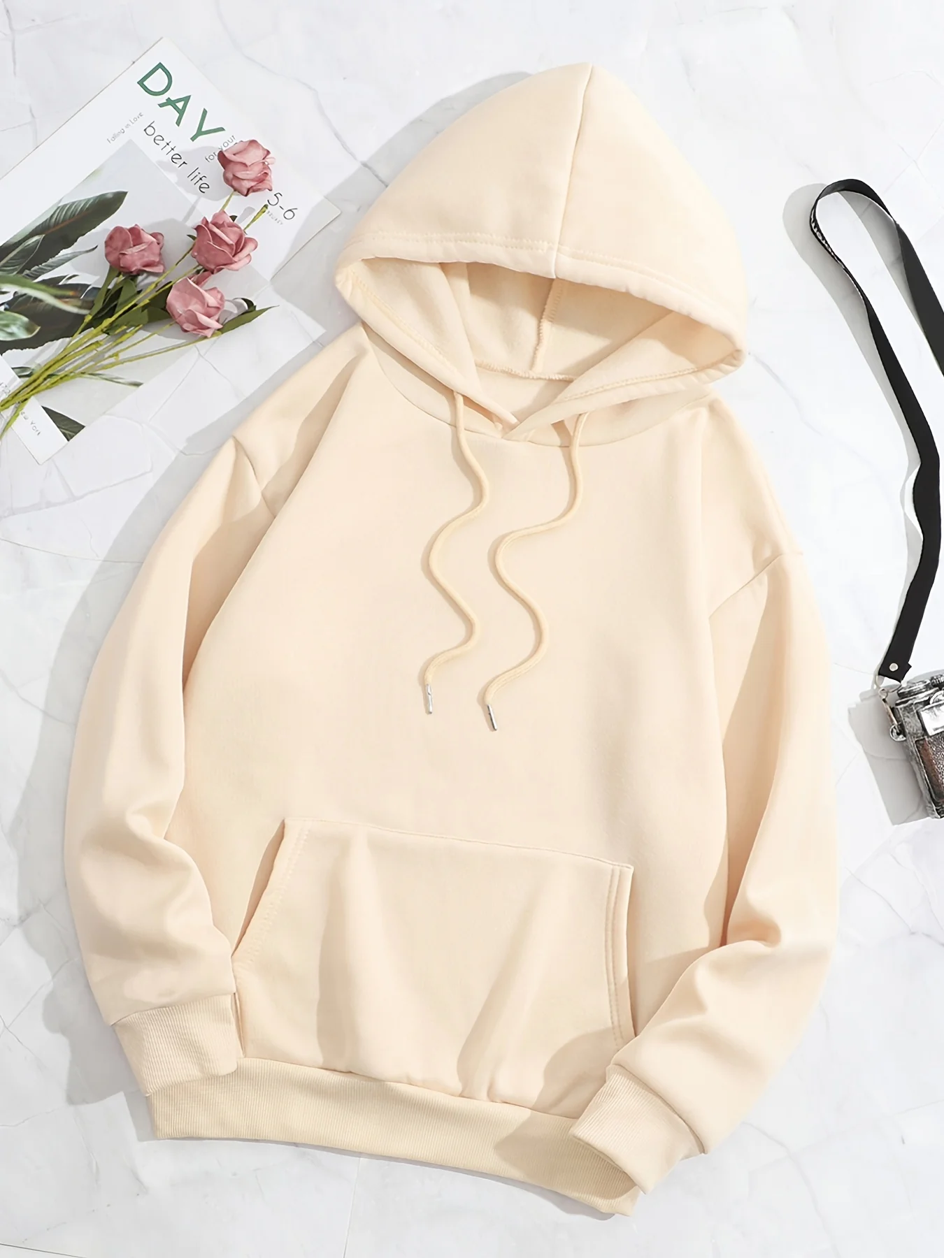 Simple Drawstring Loose Hoodie, Casual Hooded Fashion Long Sleeve Sweatshirt, Women's Clothing - Deanwangkt