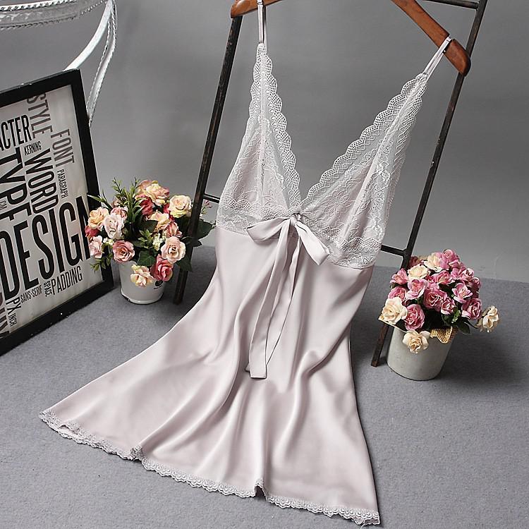deanwangkt Brand New Chinese Women Robe Satin Nightgown Sexy Nightshirt Sleepwear Lace Bath Gown Summer Casual Home Night Dress Nighty - Deanwangkt