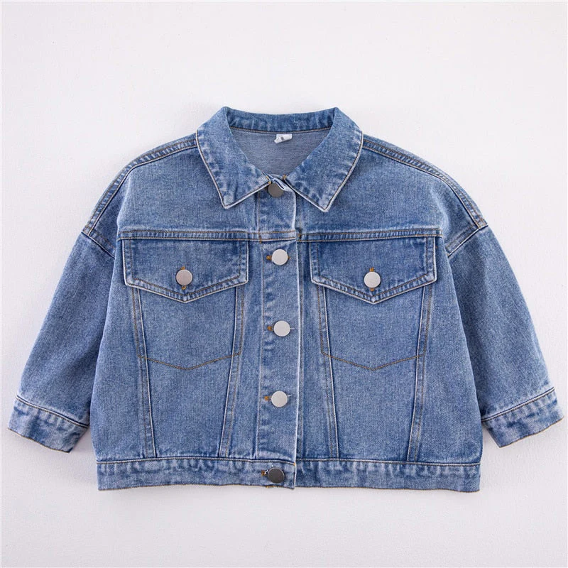 Spring Fall Boys and girls Casual All-match Denim Jackets 2-6 Years Kids Turn-down Collar Long Sleeve Coat Children Loose Tops - Deanwangkt
