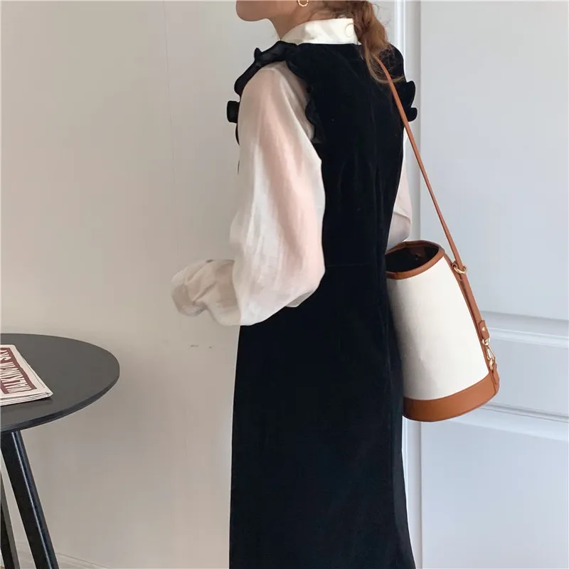 Joskka  New Women Spring Autumn Dresses Fashionable Elegant High Waist Vintage  Korean Style Velvet Sleeveless Long Dress - Deanwangkt