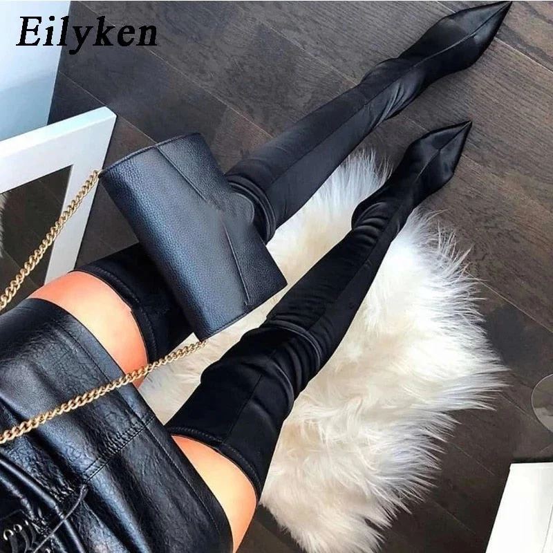 DEANWANGKT  Thigh High Boots Over The Knee Elastic Stretch Boots Women Botas Mujer Sexy Knee High Heels Sock Boots New - Deanwangkt