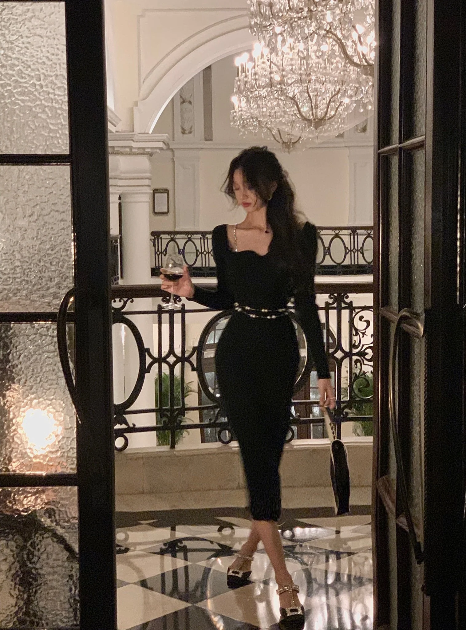 deanwangkt French Square Neck Knitted Midi Dresses Women New Autumn Sexy Bodycon Elegant Party Evening Fashion One Piece Female Clothing - Deanwangkt