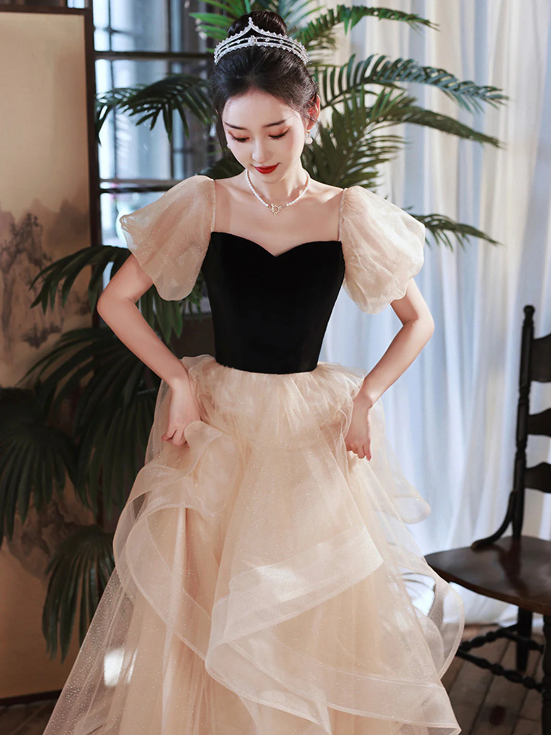 solvbao Cute Velevt Tulle Long Prom Dress, Lovely Off Shoulder Evening Dress - Deanwangkt