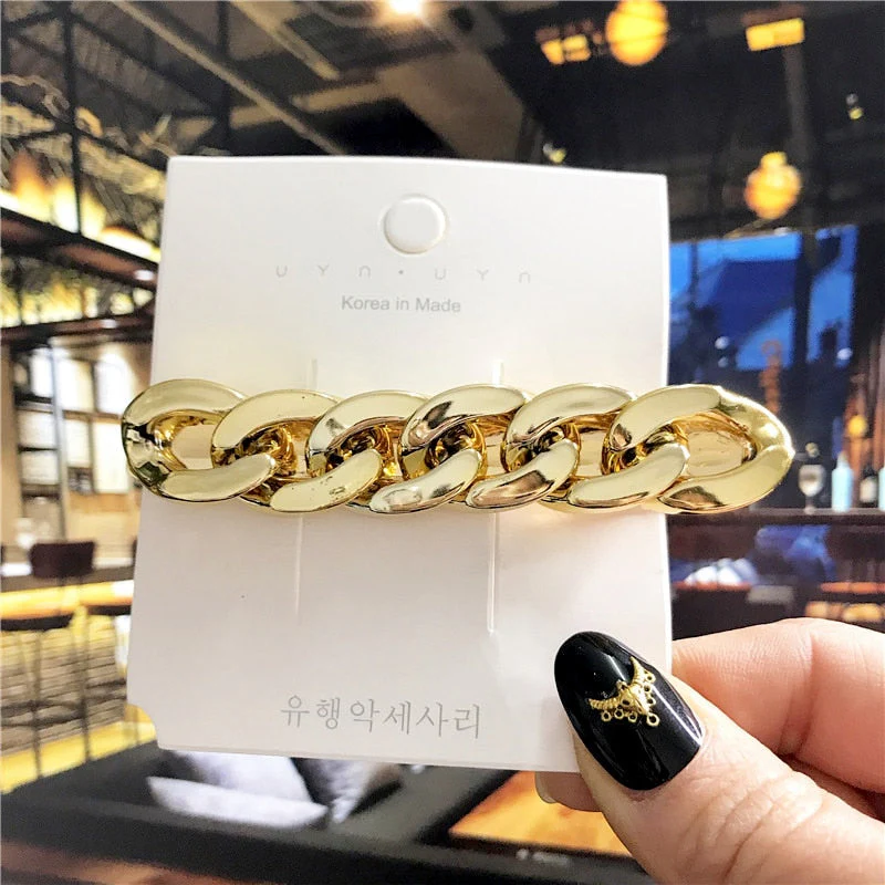 DEANWANGKT New ZA Brand Hair Accessories for Women Barrettes Gold Chain Design Punk Hair Clip Bobby Pins Fashion Jewelry Vintage Ornaments - Deanwangkt