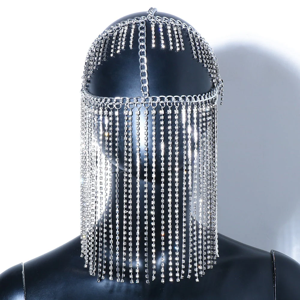 deanwangkt  Indian Jewelry Full Rhinestone Tassel Mask Chain Decoration Face For Women Bridal Veils Wedding Crystal Beaded Christmas Party - Deanwangkt