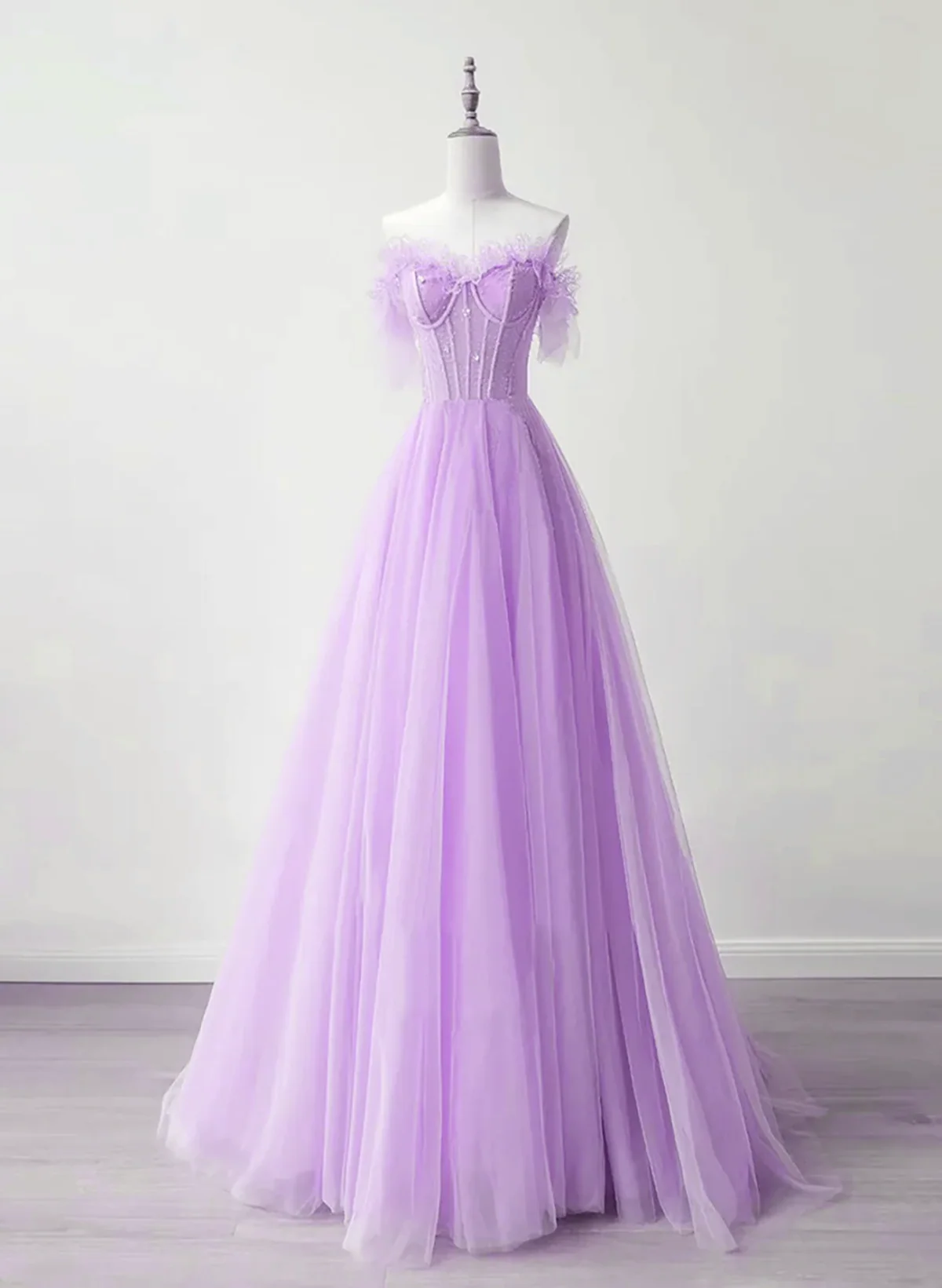 Solvbao Light Purple A-line Sweetheart Tulle Formal Dress, Light Purple Long Prom Dress - Deanwangkt