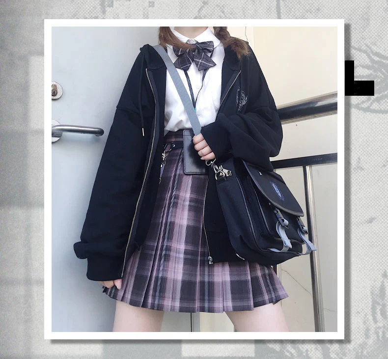 deanwangkt  Japanese Kawaii Zipper Hoodies Women Autumn Harajuku Oversized Preppy Style Jk Uniform Sweatshirt Soft Girl Cute Fashion - Deanwangkt