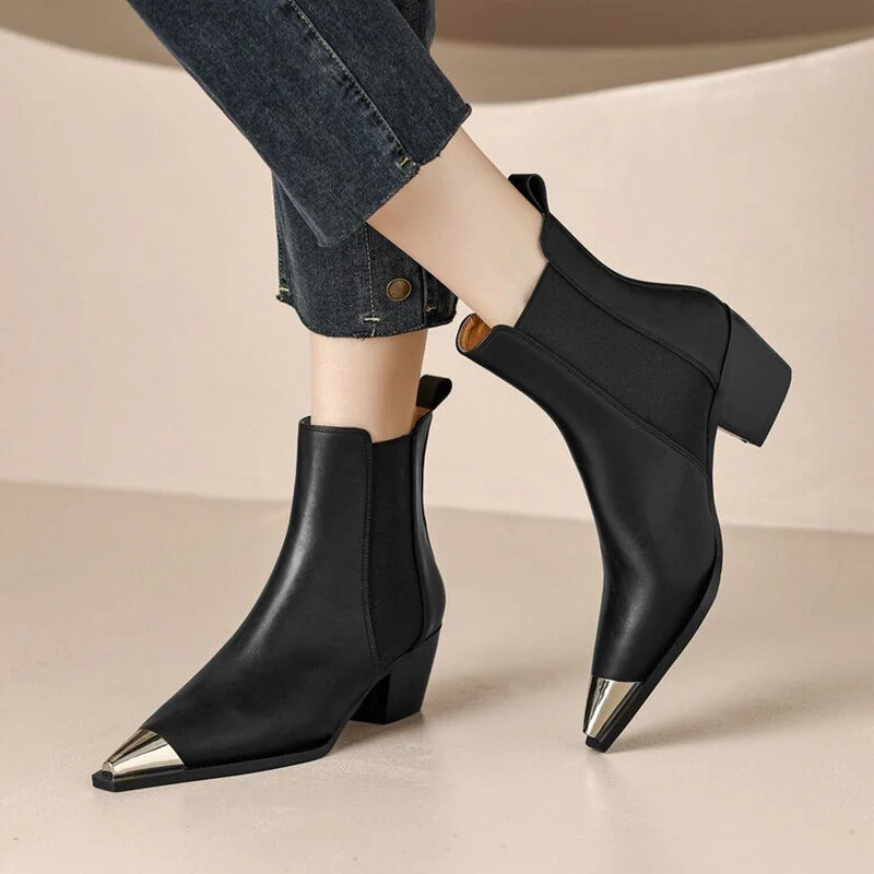 deanwangkt  fashion inspo   NEW Fall Women Boots Pointed Toe Chunky Heel Shoes for Women Black Split Leather Shoes Winter Concise Western Boots Cowboy Boots - Deanwangkt