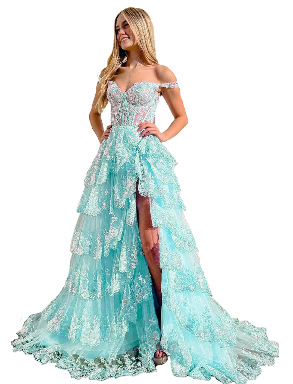 deanwangkt  Lace Beaded Prom Dresses Split Sweet 15 Appliques Girls Birthday Evening Formal Party Quinceanera Sequins Women Gown - Deanwangkt