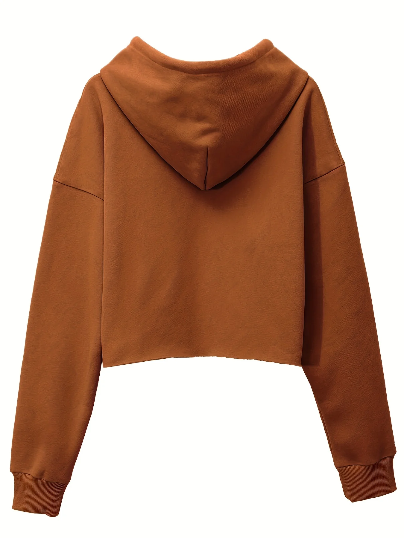 Solid Crop Drawstring Hoodie, Casual Long Sleeve Loose Sweatshirt, Women's Clothing - Deanwangkt