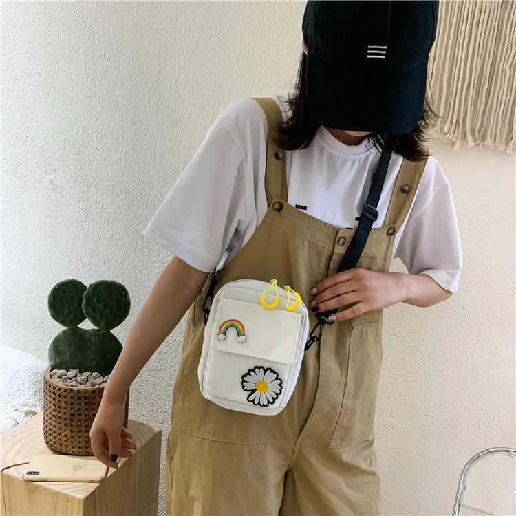 deanwangkt Hot Sell Canvas Bag For Women Fashion Small Crossbody Bags Women Flower Embroidery Flap Shoulder Bag Ladies Phone Bag Bolsa - Deanwangkt