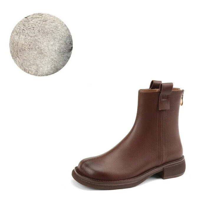 deanwangkt  Autumn Shoes   NEW Fall Shoes Women Split Leather Boots Round Toe Chunky Heel Women Boots Winter Solid Slip-on Ankle Boots Western Boots Women - Deanwangkt
