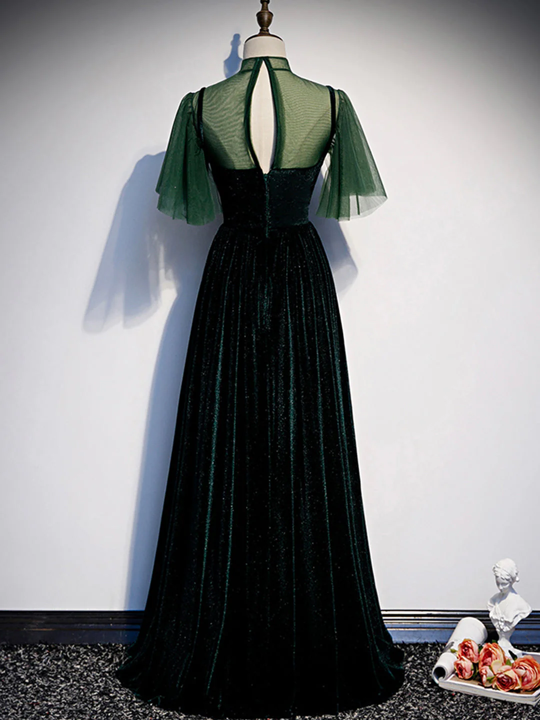 solvbao Green Velvet Long Prom Dress, Elegant A-Line Green Evening Dress - Deanwangkt