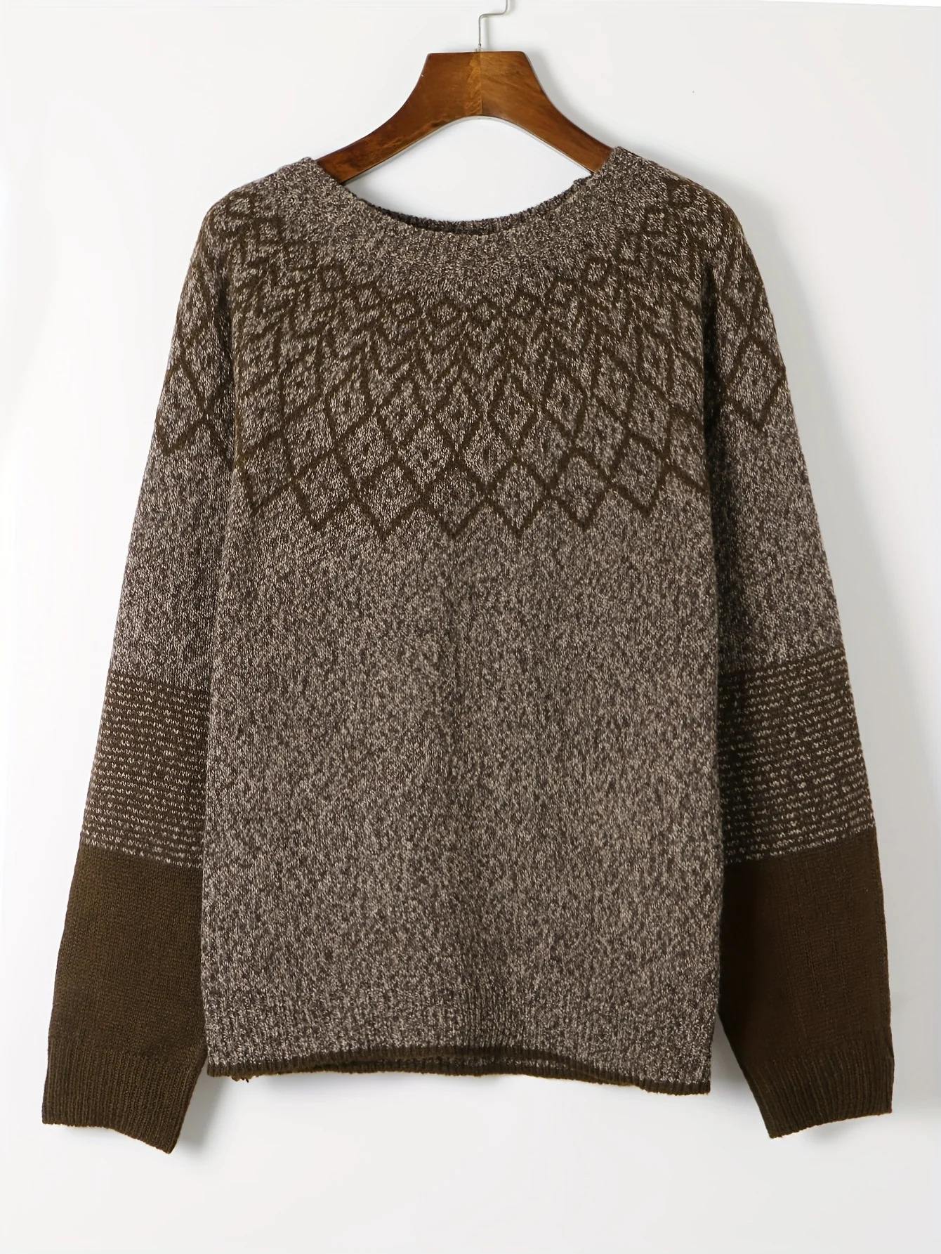 deanwangkt  Color Block Crew Neck Pullover Sweater, Casual Long Sleeve Retro Sweater, Women's Clothing - Deanwangkt