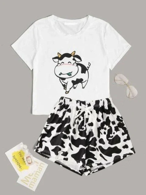 deanwangkt Cow Print Pajamas for Women Cute Nightwear Sleepwear Set Autumn Winter Pyjamas Girls Homewear Pijama Mujer Home Clothes Ladies - Deanwangkt