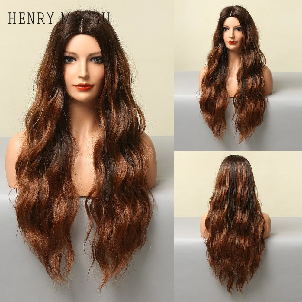Long Ombre Brown Light Ash Platinum Blonde Wavy Wigs Cosplay Party Synthetic Wig for Women High Temperature Fibre - Deanwangkt
