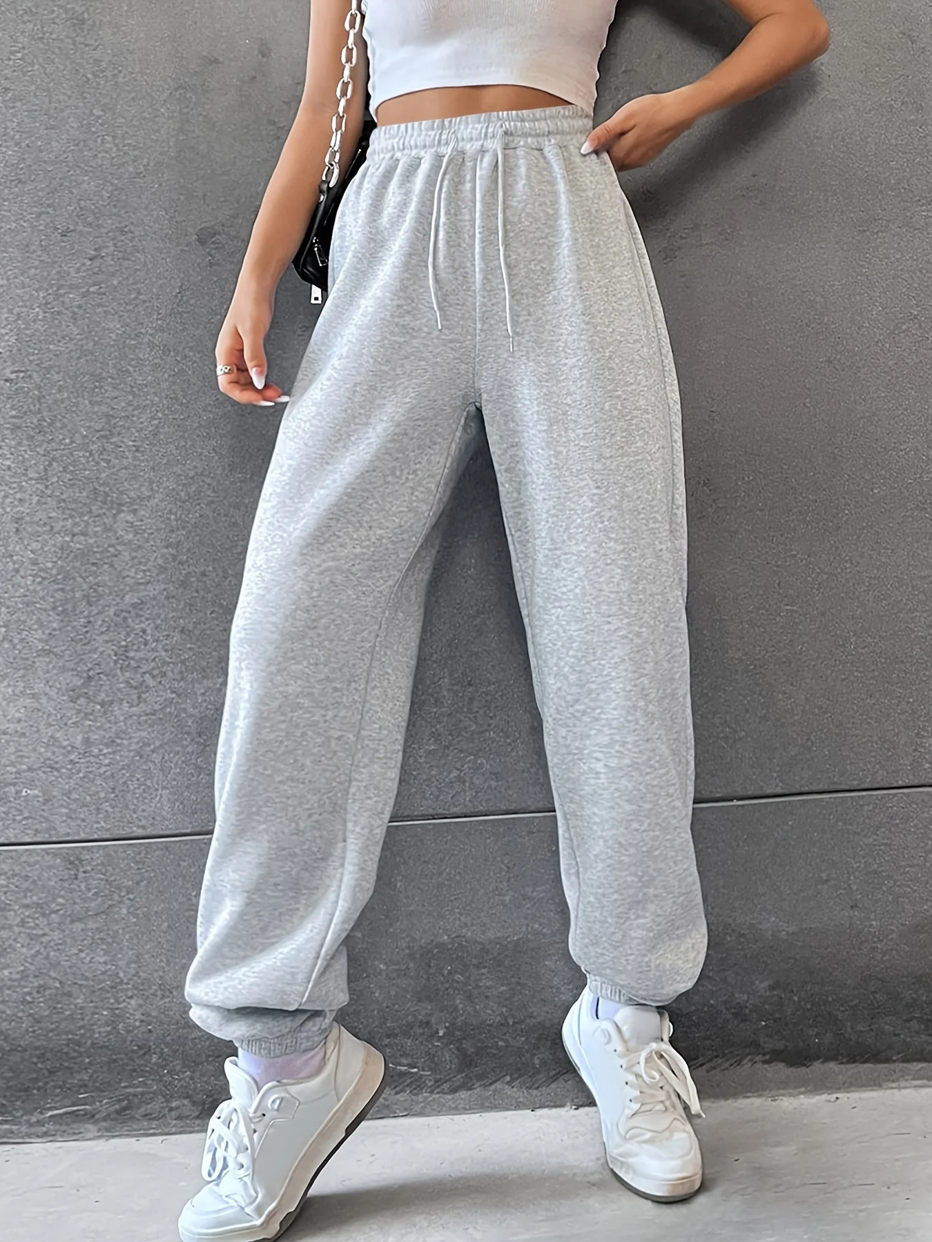 deanwangkt-1  Solid Drawstring Baggy Joggers, Casual Elastic Waist Pants, Women's Clothing - Deanwangkt